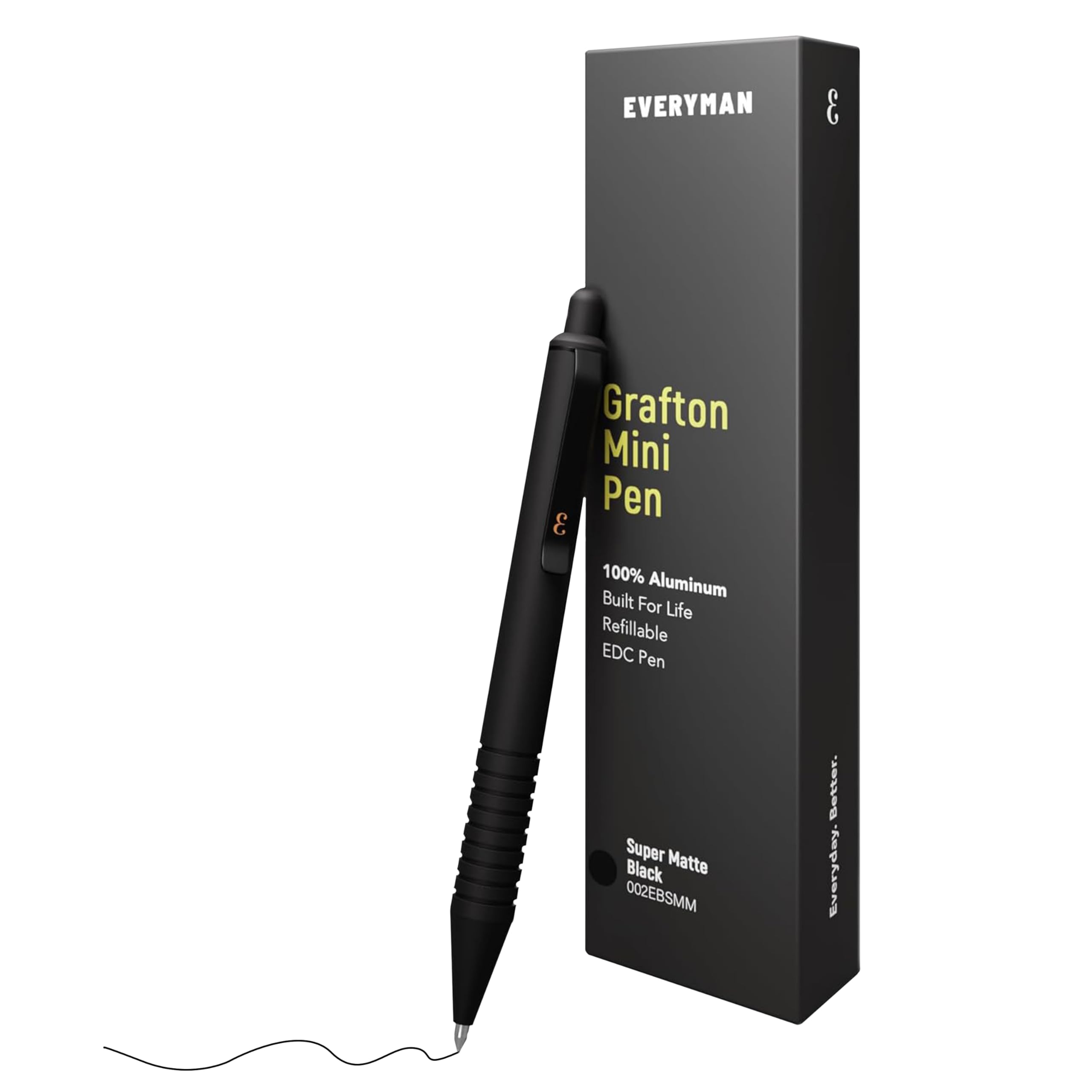 Everyman Black Super Matte Mini Click Pen | Compact Refillable 0.7mm Gel Pen with Premium Grip | Pocket-Size Metal EDC Pen for Travel, Office, Journaling & Everyday Writing