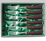 Platte, 6 Gabeln Budoten Rehwappen Steakbesteck