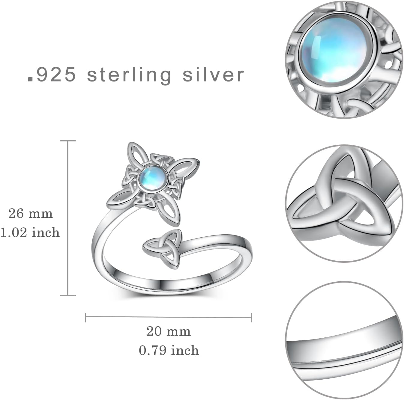 Witches Knot Ring 925 Sterling Silver Celtic Witches Knot Open Ring Witches Knot Jewelry Gifts Irish Jewelry Gifts for Women