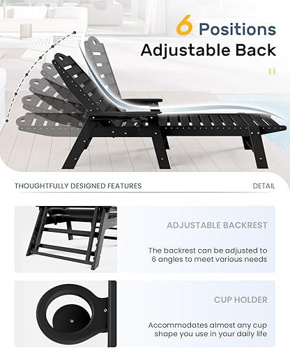 Miniatura 25 de Silla de Descanso para Exteriores, Silla de Descanso Chaise Lounge de Gran Tamaño con 5 Posiciones, HDPE, Silla de Descanso para Patio con Ruedas