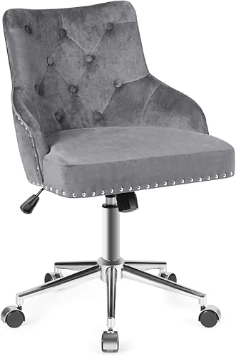 Miniatura 10 de Giantex Silla moderna de oficina en casa, sillón giratorio de terciopelo copetudo, silla de oficina de terciopelo con respaldo medio con asiento