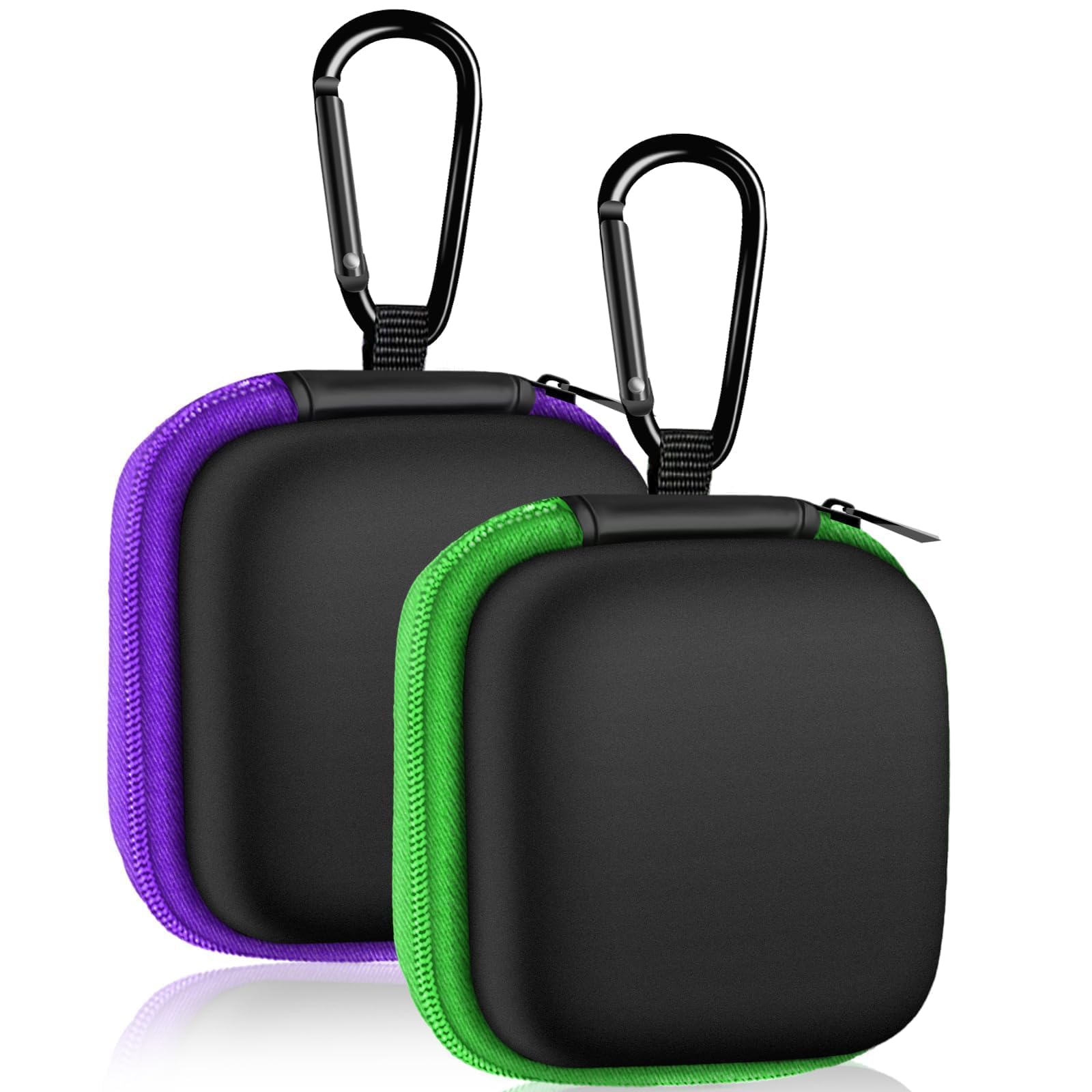 MOLOVA 2Pack Square Earbud Case Portable EVA Carrying Case Storage Bag Cell Phone Accessories Organizer with Carabiner for Earphone, Earbud, Earpieces
