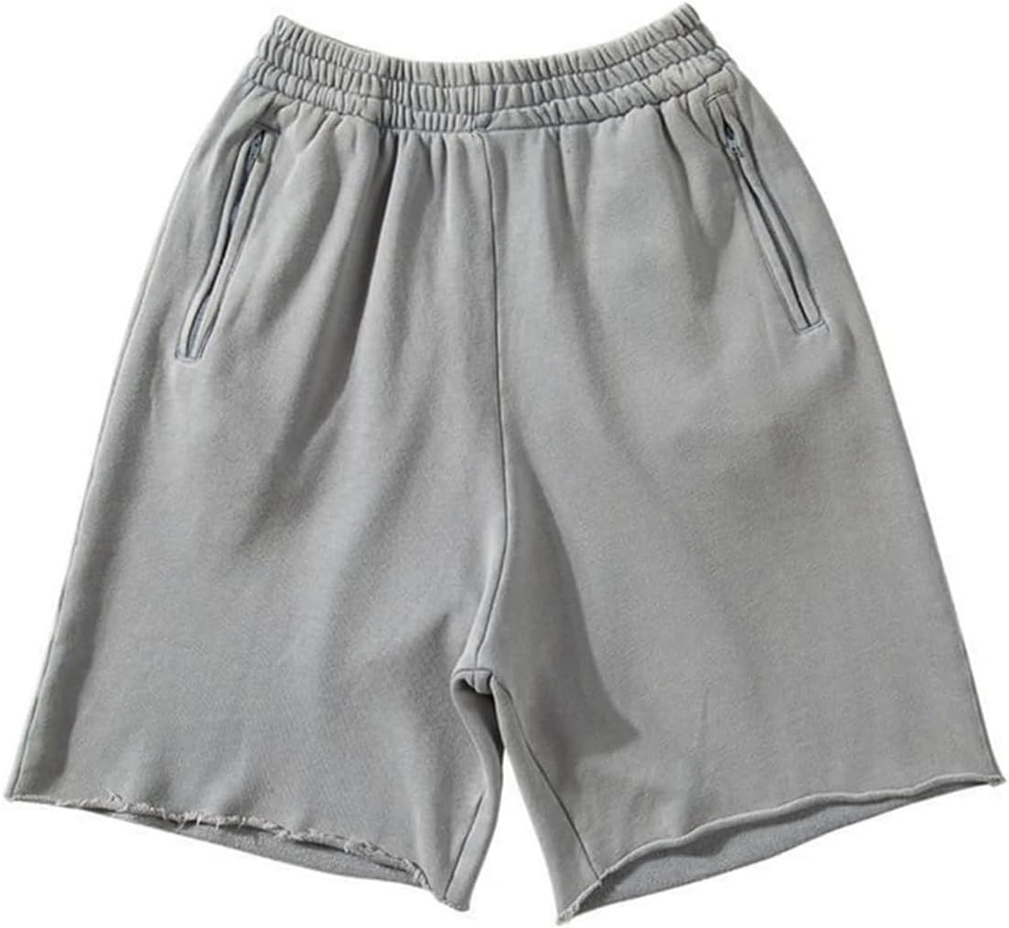 メンズ 厚手コットン スポーツランニングショーツ 2枚セット ヘビーフィットネス ショートジョガー(Light Grey,XXL)