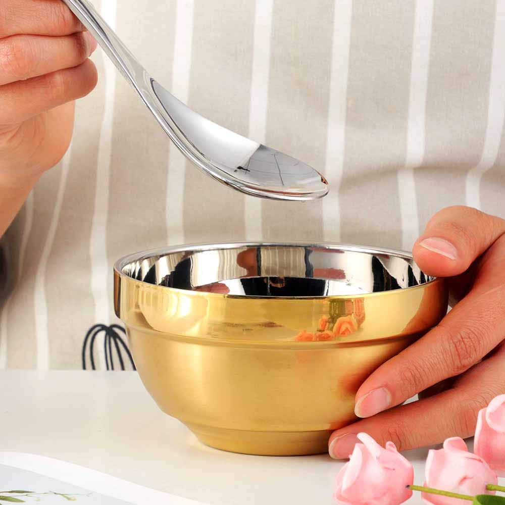 Liangs 18/10 ciotole per cereali in acciaio inox, set di 4, isolamento termico a doppia parete anti-scottatura ciotole per zuppe da cucina, resistenza alle cadute per bambini (oro)