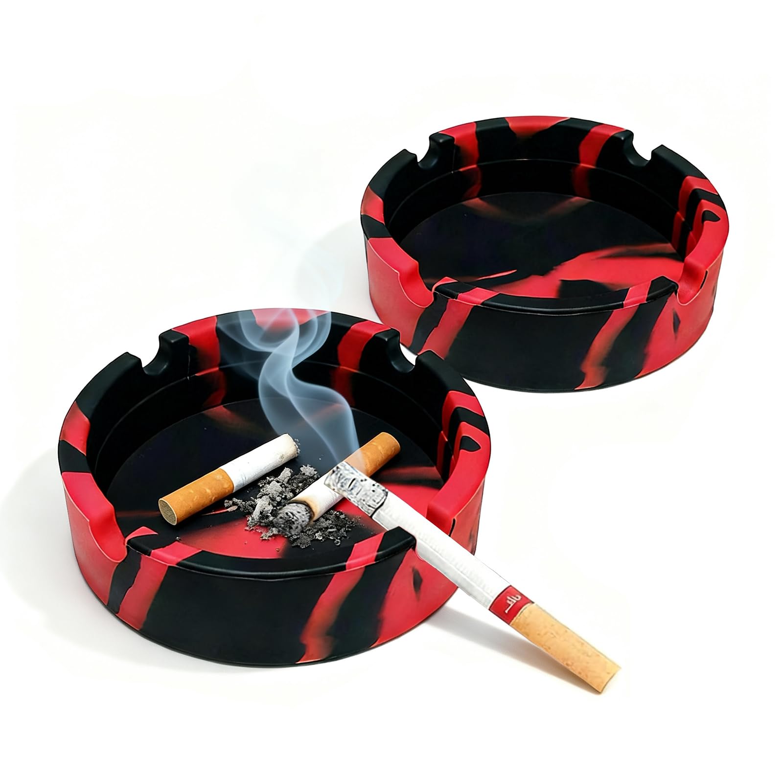 2 PCS Silicone Ashtrays, Heat Resistant & Unbreakable Ash Tray, Non-Stick Easy Clean Round Ashtray for Indoor Outdoor Use, Home, Office, Restaurant (Red)