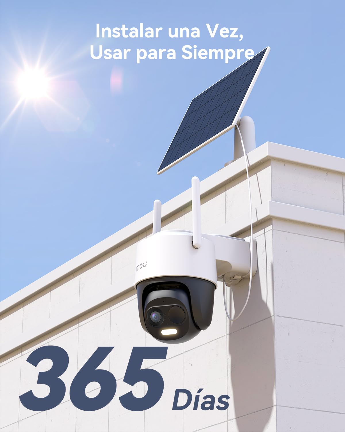 Imou 2K Cámara Vigilancia WiFi Exterior Solar, Cámara Sin Cable de Batería Duración de 365 Días de 5000mAh, Visión Nocturna en Color, Detección de Humana, Cell PT 2C 3MP y Panel Solar