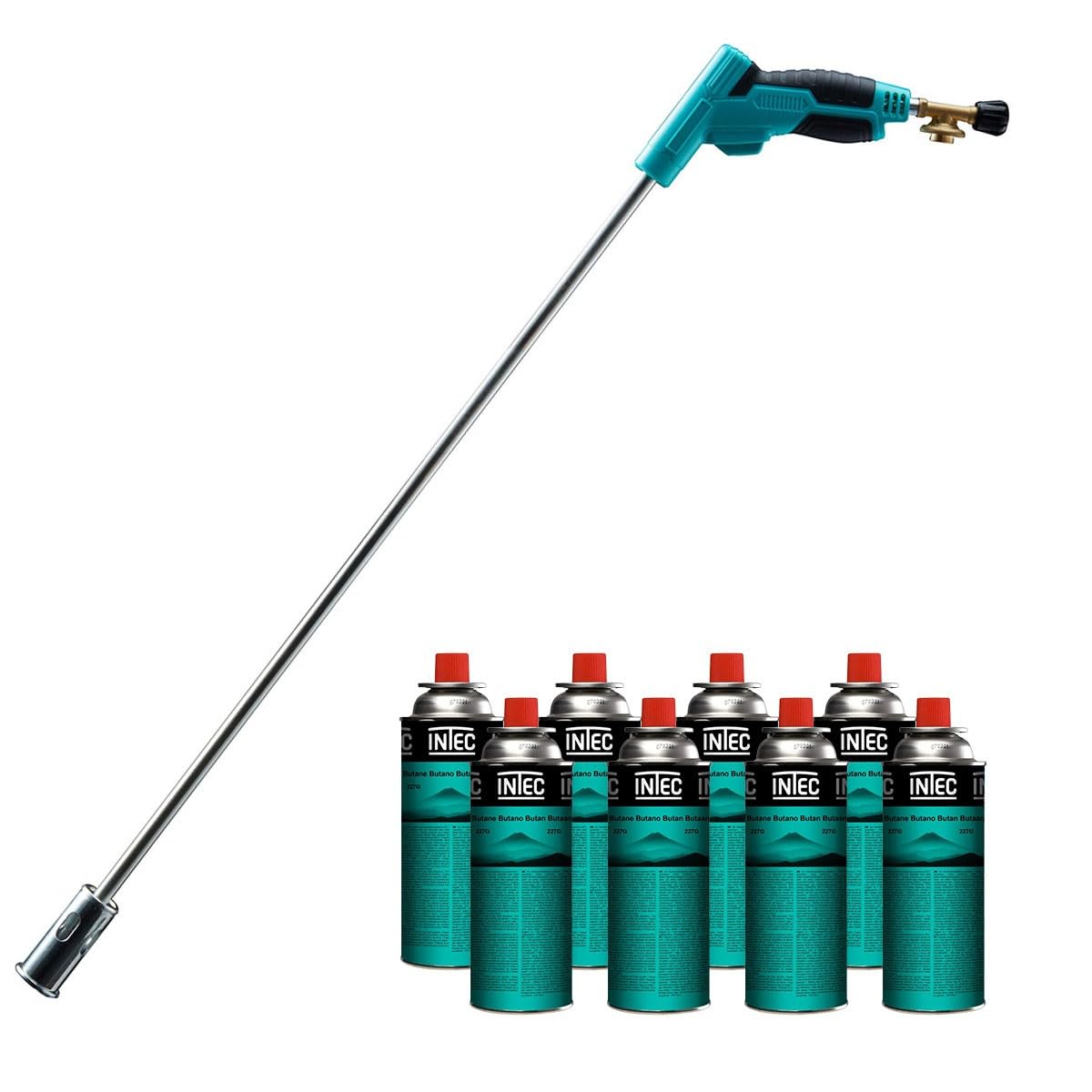 INTEC - Désherbeur thermique Brule Herbes Allumage piezo Adaptateur multi cartouches + 8 cartouches 250g