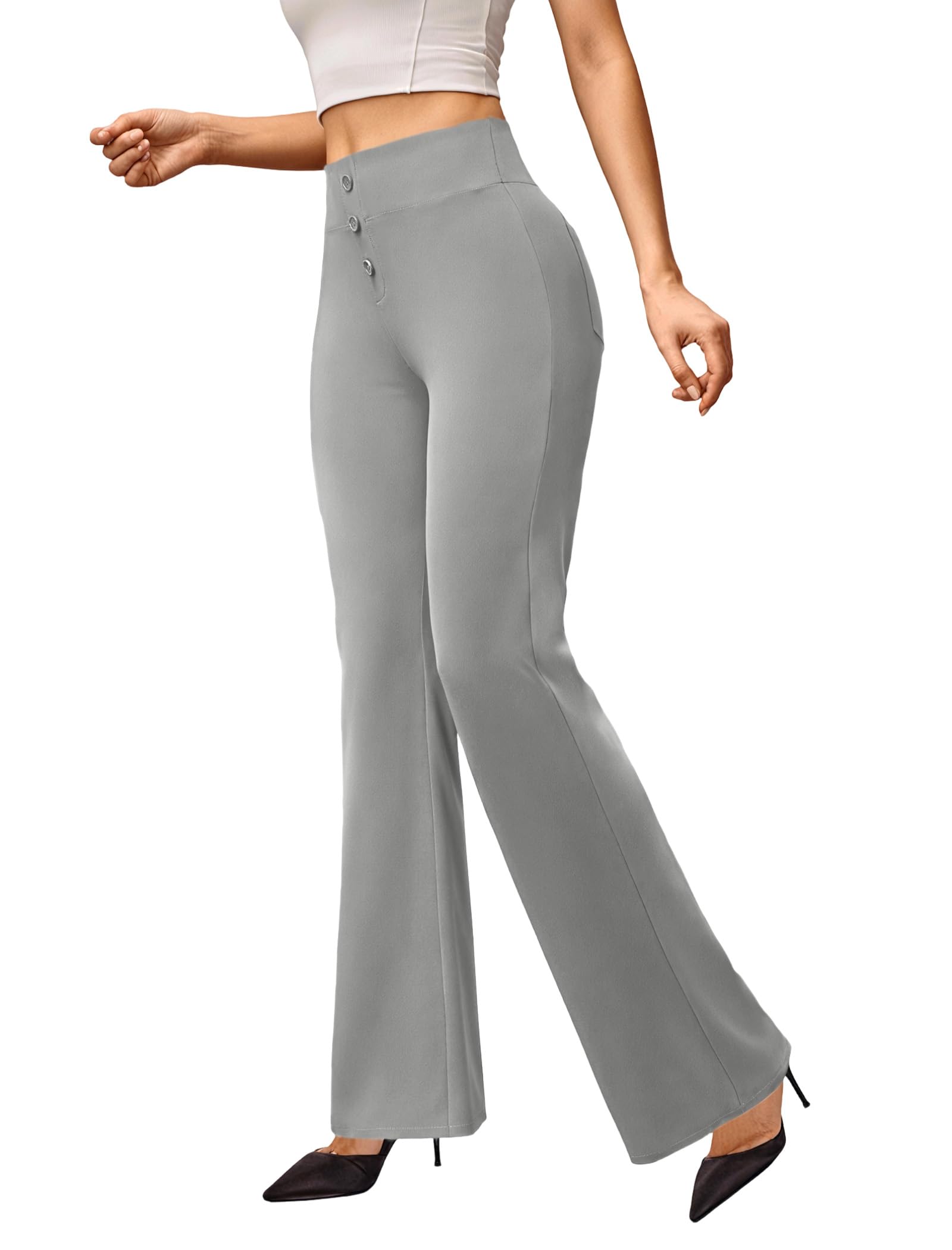 Friptspyg Hosen Damen Business Schlaghose mit Taschen Stretch Arbeits Hose High Waist Yogahose mit Knöpfe Für Freizeit Alltag Und Bewegung