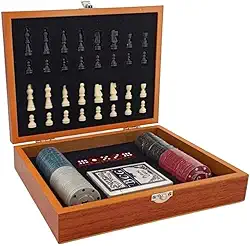 Wari Kit Jogos de Tabuleiro com Xadrez, Poker, Baralho e Dados para 1-4 Jogadores, Idade 6+