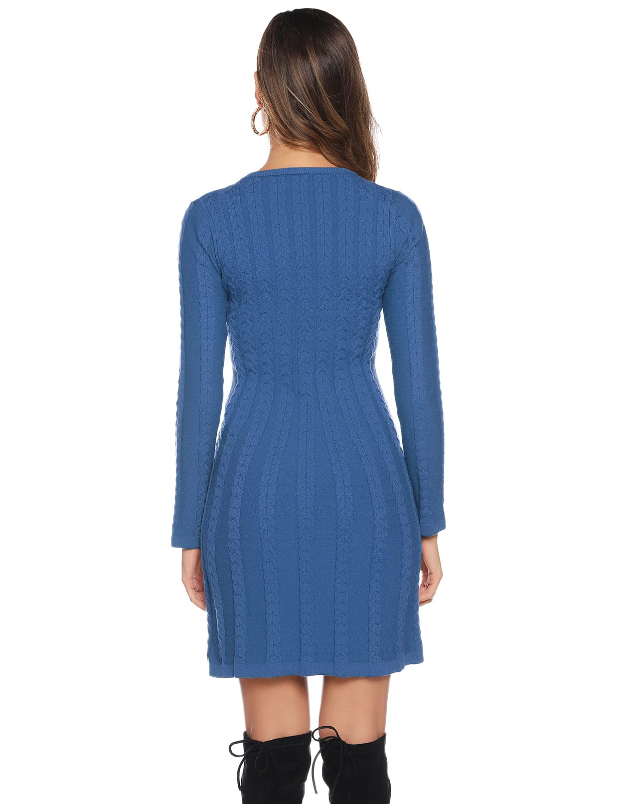 Gyabnw Vestito Casual Donna Invernale in Maglione Abito Vita Alta Elegante in Girocollo di Orlo Svasato Abito Linea A in Maglia al Ginocchio Caldo di Moda Treccia Ritorta
