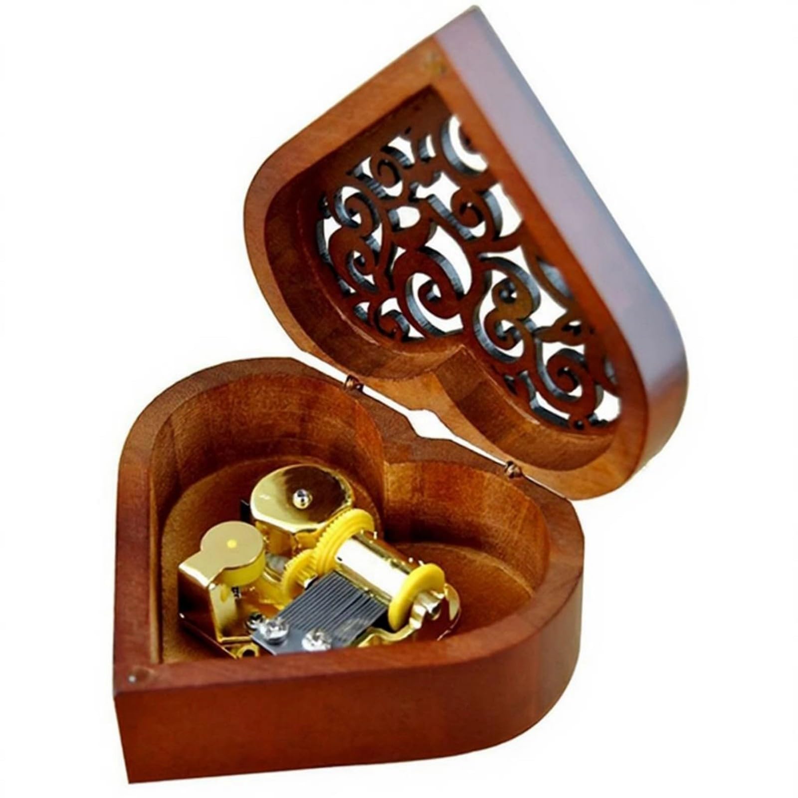 Hsioluted Shape Retro Wood Carved Mechanism Musical Box Wind Up Music Box You Are My Sunshines Birthday Wedding Hollowed Out Wood Music