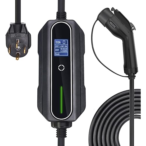 Level 2 EV Charger, 32Amp 120-240 Volt, Portable Electric Vehicle Charger with 22ft J1772 Charging Cable NEMA 14-50 Plug, 10/16/20/24/32A Adjustable Plug-in EV Charging Station for Electric Cars
