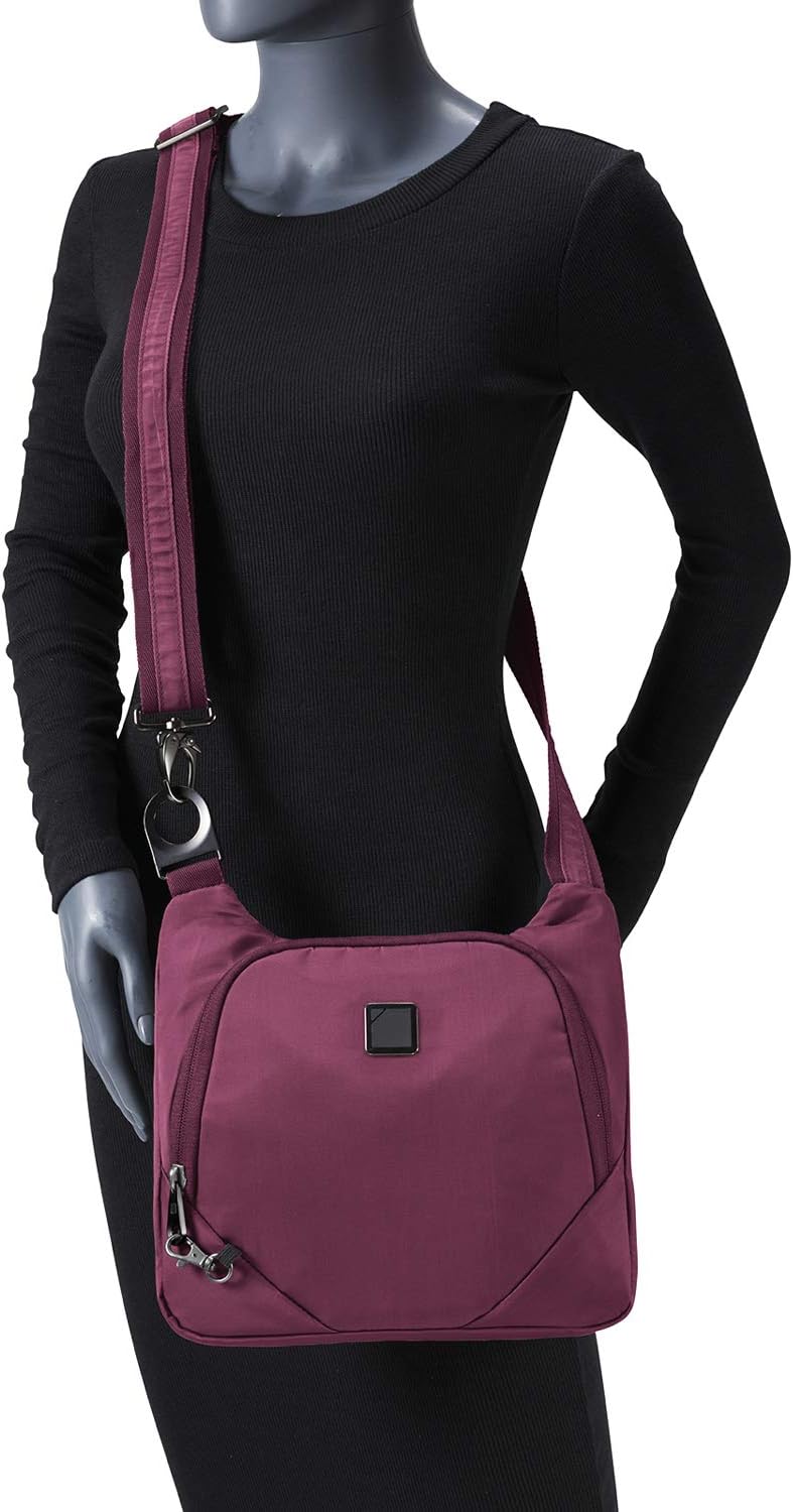 Lewis N. Clark Women's RFID Blocking Technology, Slash Resistant Material Adjustable Shoulder Strap, Plum