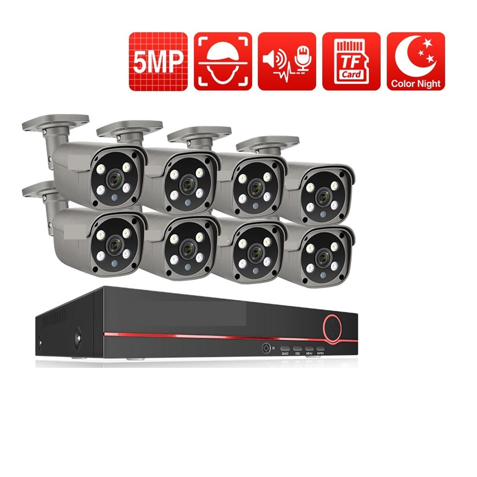 8-kanałowy System Kamer Bezpieczeństwa CCTV 5MP HD POE Zestaw Do Monitoringu Wideo Domowego NVR IP Użytku Zewnętrznego Z Detekcją Twarzy(None,8CH 8 Bullet Camera)
