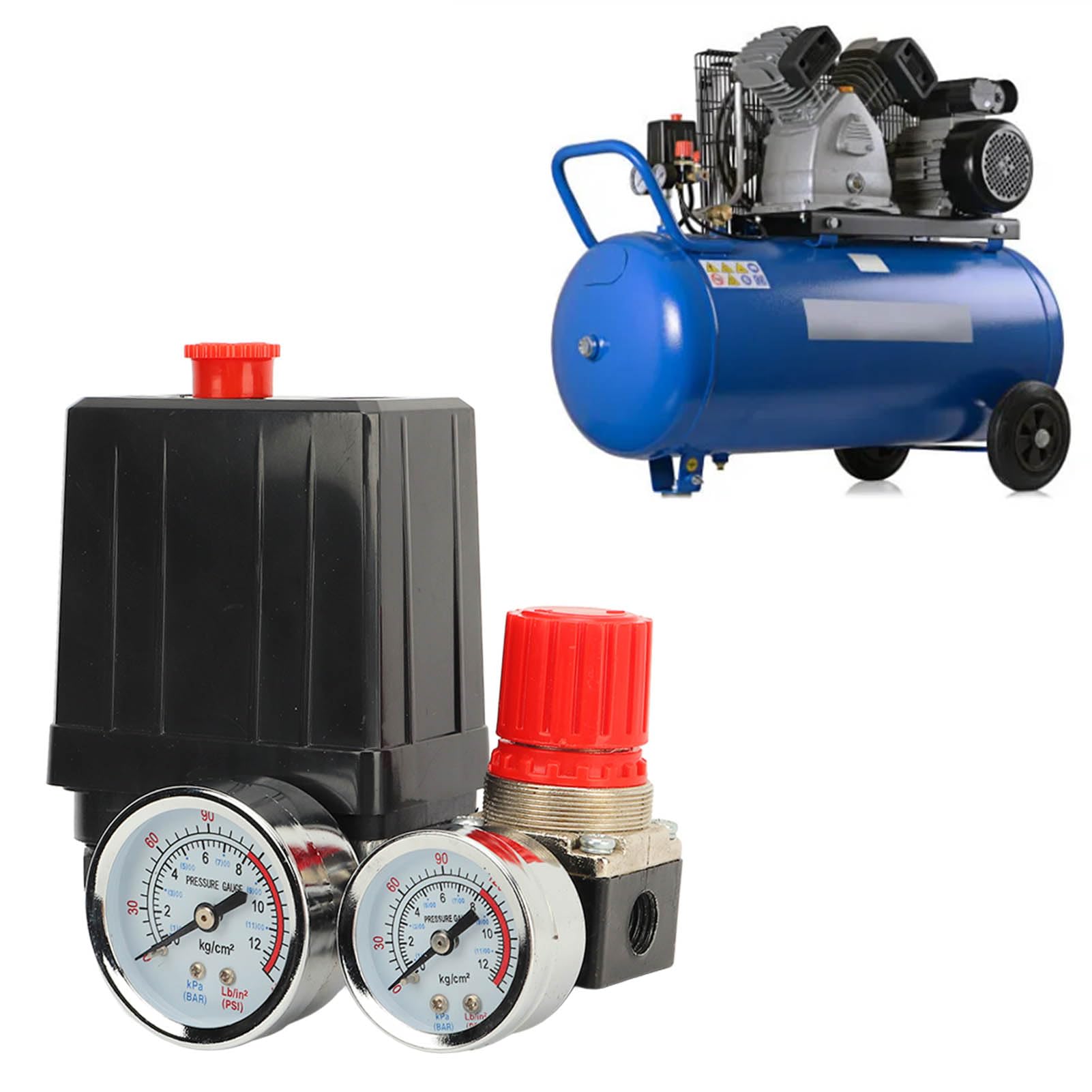 Kit 3 en 1 de pressostat de compresseur d'air automatique avec baromètre, vanne de commande réglable avec précision, plage 0,5 à 0,8 MPA pour outils industriels et atelier