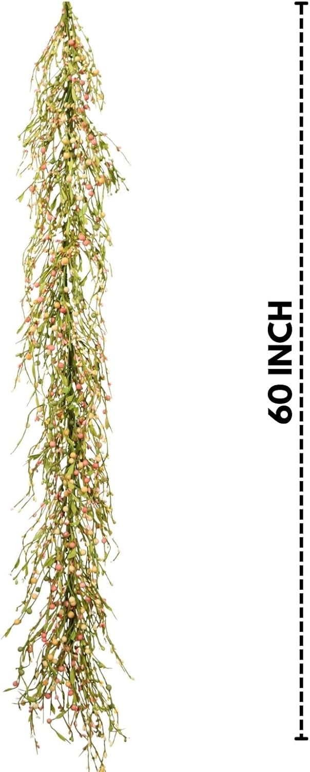 60" Pip Berry Garland - Artificial Spring and Summer Decorative Garland with Green Purple Cream Berries, Perfect for Front Door, Mantel, Centerpiece and Table Display Seasonal Décor - Image 5