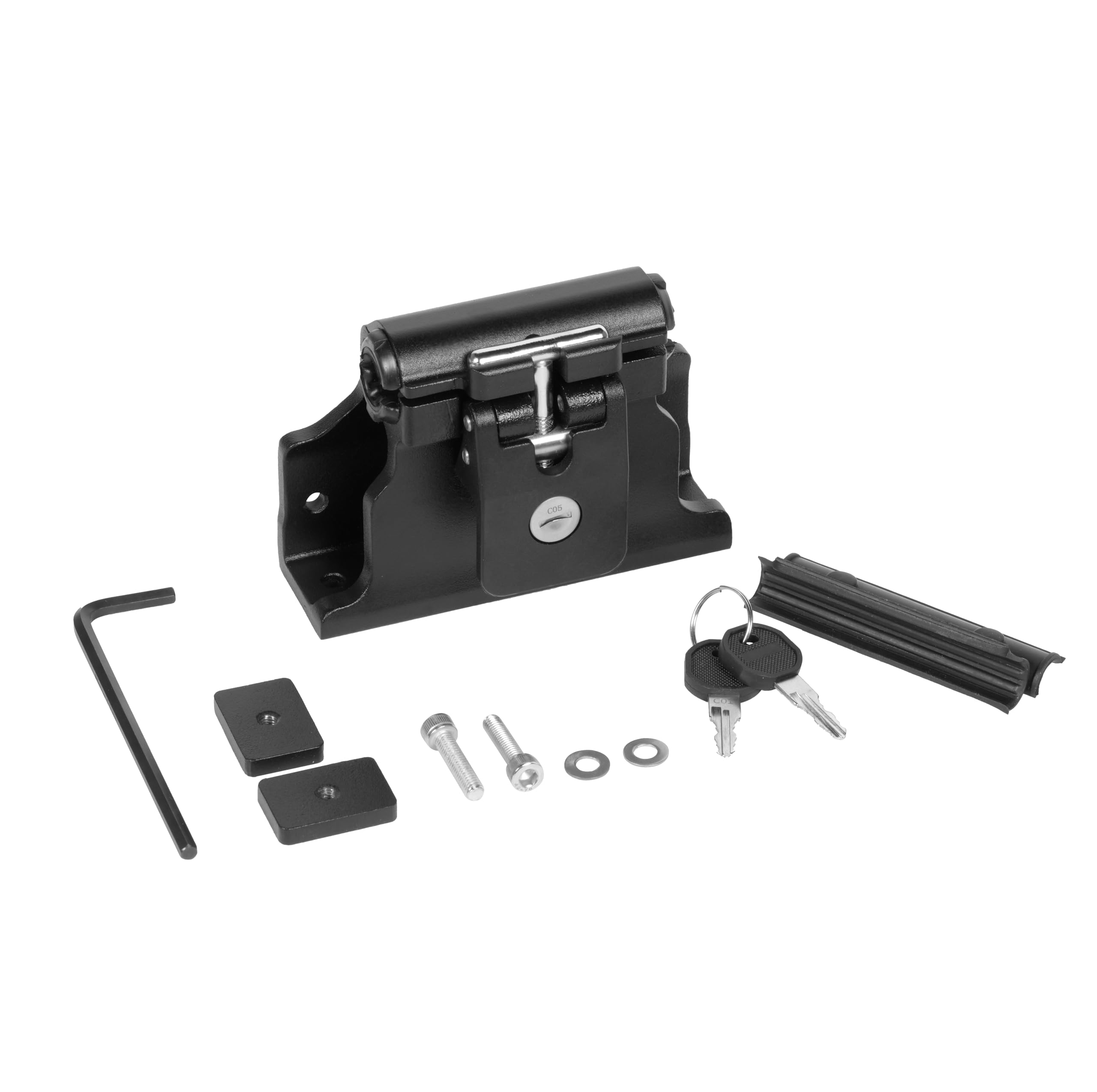 Supporti a forcella con perno passante di bloccaggio, compatibili con assi passanti da 12 mm, 15 mm e 20 mm fino a 110 mm di larghezza, per camion e furgoni