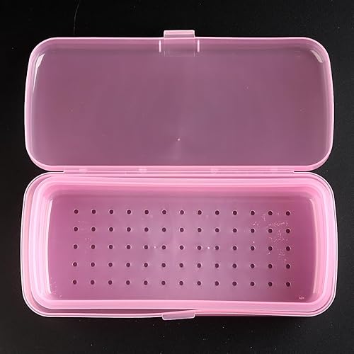 Nail Tool Sterilizer Box, Fully Transparent Disinfection Container Tray for Nail Tools Organizer with Strainer for Tweezers Manicure Equipment Nails Salon Supplies Art Accessories - Pink