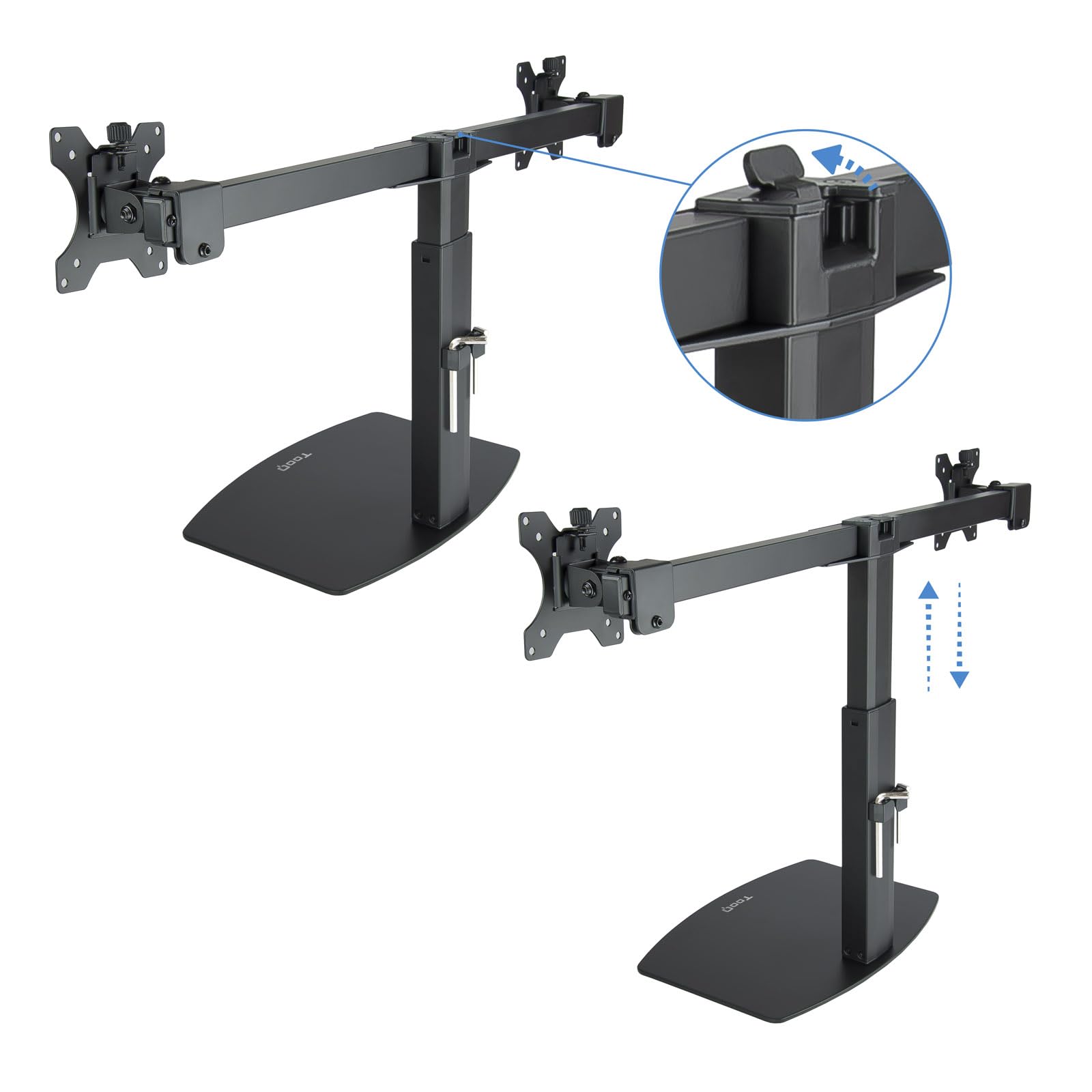 TooQ, Schwenkbarer Tischständer, Neigbar für Bildschirme von 17 bis 27 Zoll, Kompatibel mit Gebogenen Monitoren, Drehung 180º, Schwarz