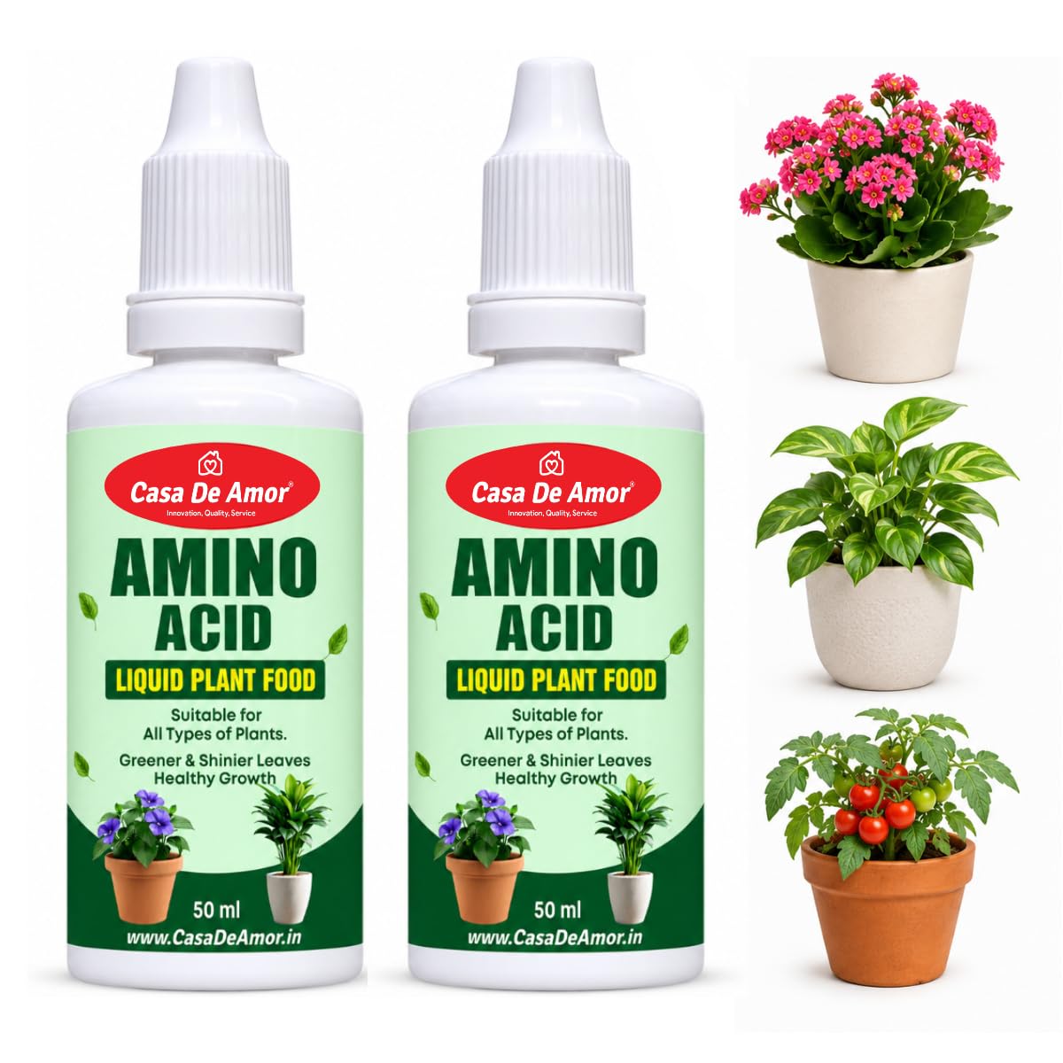Casa De Amor Amino Acid Liquid Plant Fertilizer for Plants, Growth Booster for Greener Leaves, Root Support, Indoor Outdoor Plants, Garden, Pots, Vegetables & Flowering Plants | 2 x 50ml (100ml Total)-image-6