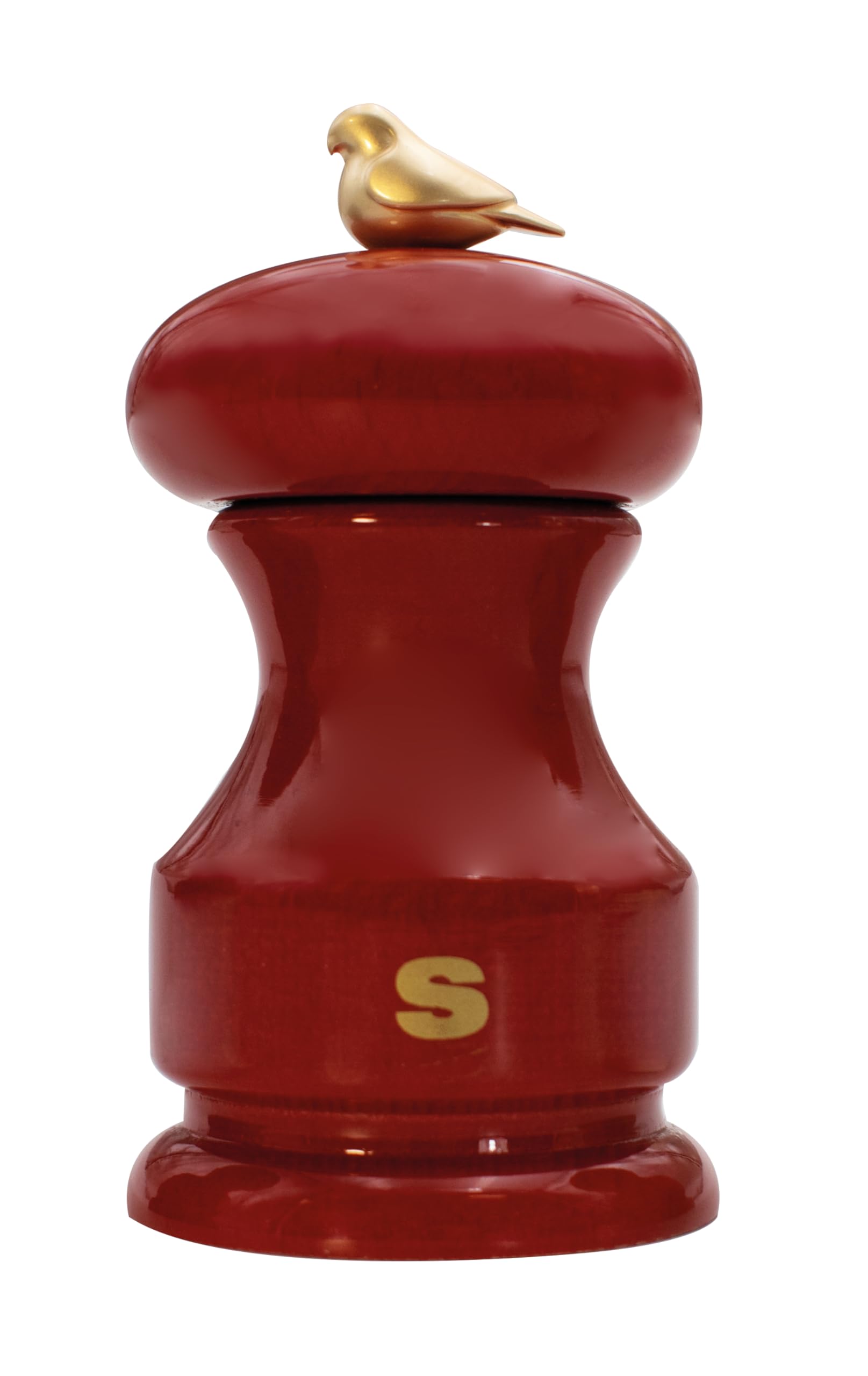 Moulin à sel réglable 11 cm Bisetti Bird en hêtre rouge pour gros sel