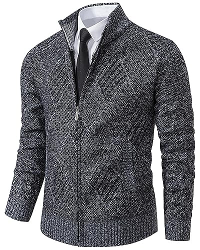 VtuAOL Men's Cardigan Sweaters Casual Full Zip Sweaters Knitted Cardigan with Pockets2