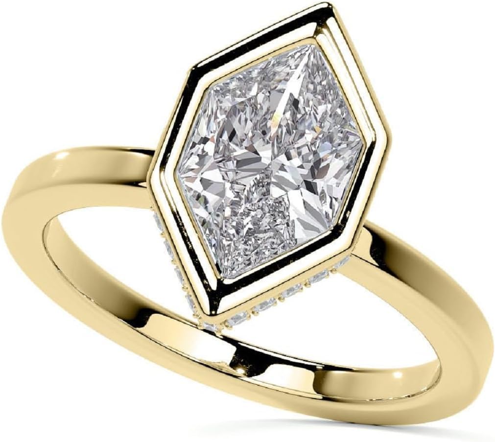 1-3 CT Moissanite Ring Bezel Hidden Halo Moissanite Engagement Rings For Women Solitaire Ring 925 Silver Solid Gold Anniversary Promise Gift For Her