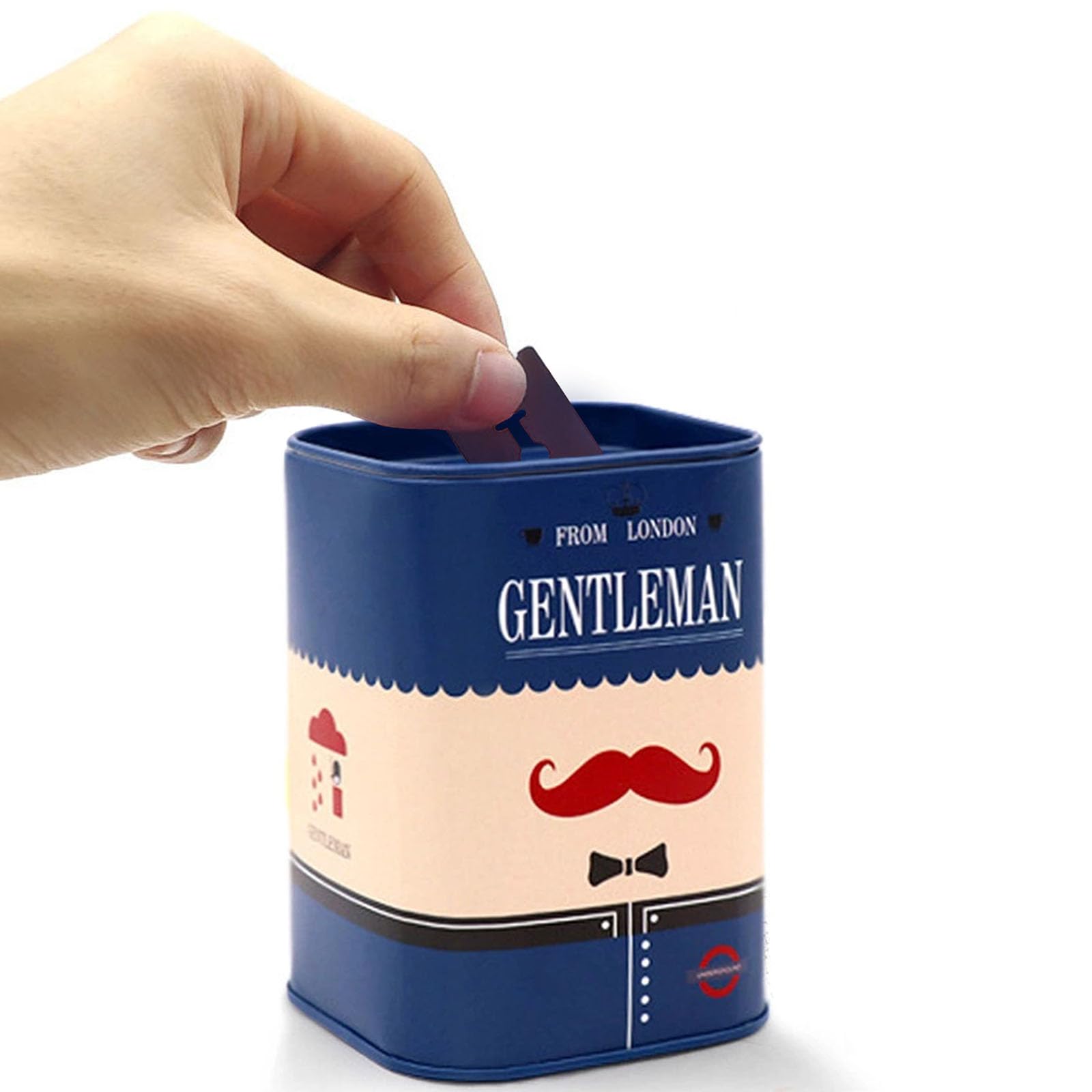 DHinkyoung Safety Razor Blade Disposal Case, Used Double Edge Razor Blade Disposal Container, Gentleman Style Detachable Razor Blade Bank with Red Beard Pattern for Salon and Barber Shop (Blue)