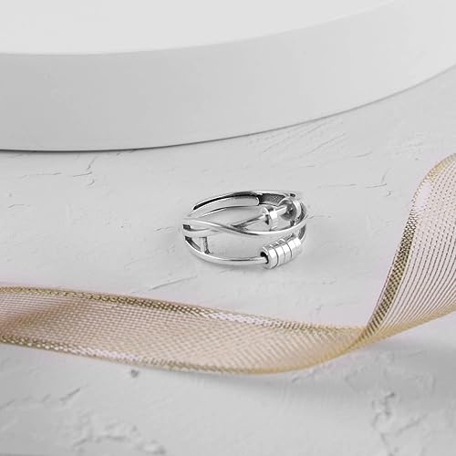 Miniatura 7 de Anillo de ansiedad de plata de ley para hija con tarjeta inspiradora, anillos ajustables S925 para ansiedad para mujeres, anillo giratorio de