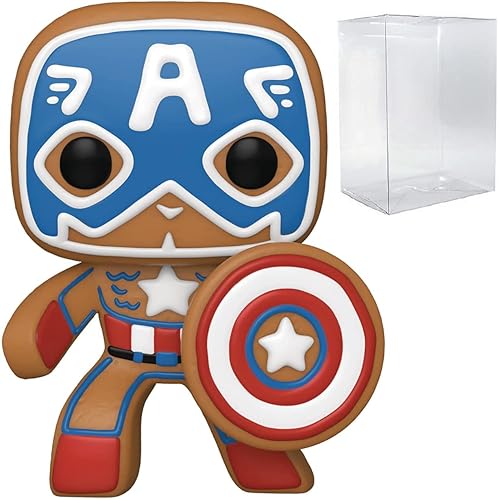 POP Marvel: Holiday - Figura de vinilo del Capitán América Funko de jengibre (paquete con funda protectora de caja compatible), multicolor, 3.75