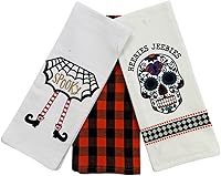 Vista 12 de Haunted - Juego de toallas de mano de cocina de Halloween: Jack O' Lantern Orange Terry Loop, lazo de rizo de punto blanco elevado, diseños