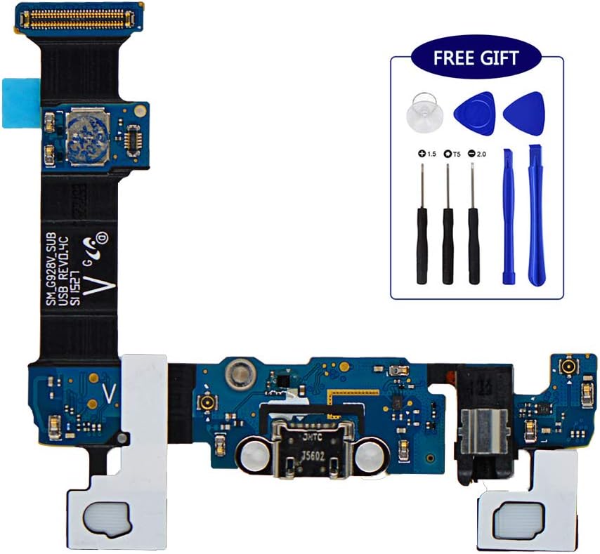 Kakusiga Charging Dock Port Flex Cable + Headphone + Microphone Touch Key Ribbon Flex Cable Replacement Compatible for Samsung Galaxy S6 Edge G928V Vorizon + Tool Kit (Vorizon Wireless)