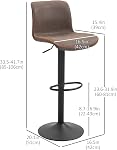 HOMCOM Bar Stools Set of 2, Swivel Counter Height Bar Stools with Adjustable Height and Footrest, PU Leather Upholstered Kitchen Stool for Breakfast Bar, Brown