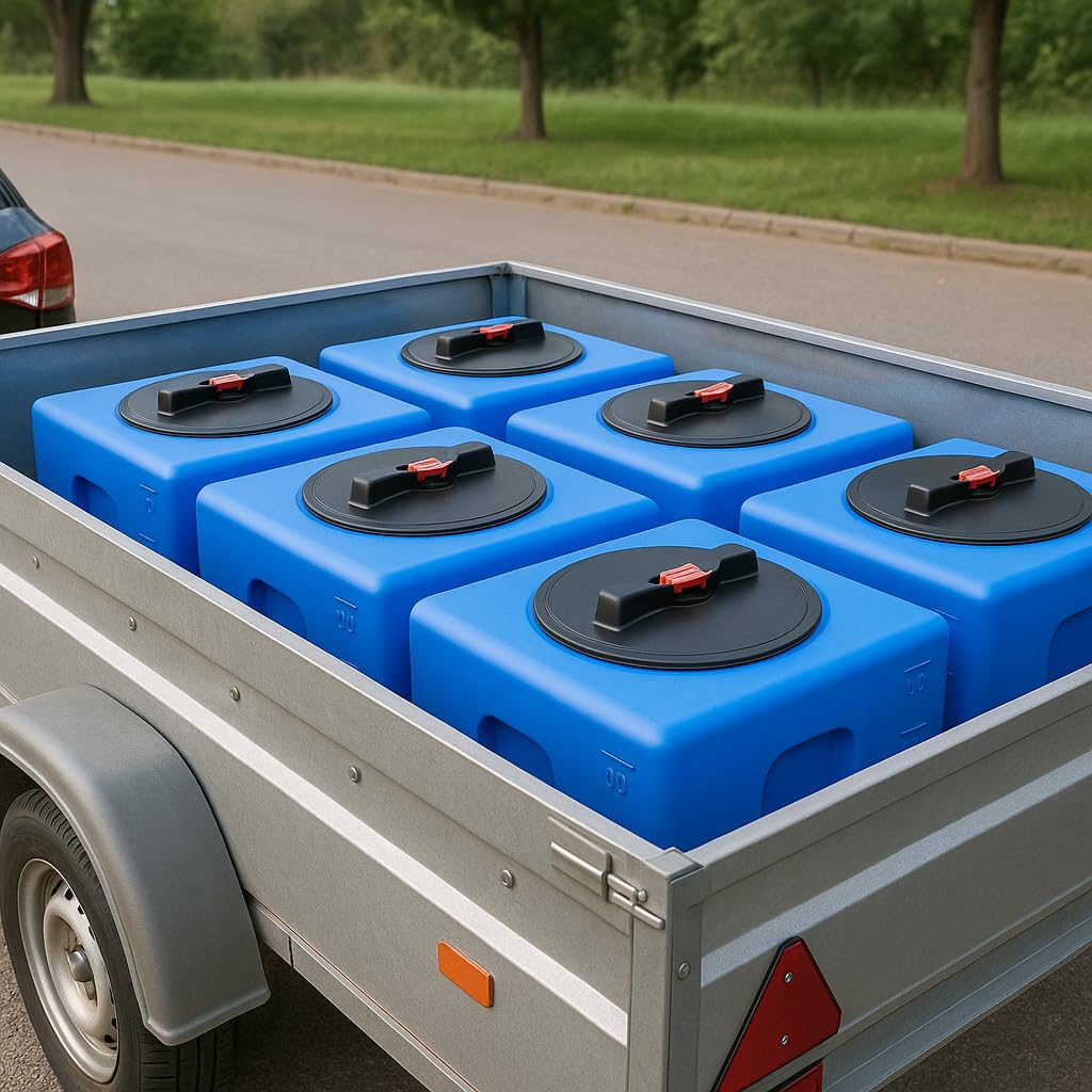 KMND Wassertank 60 Liter Kunststoff Wasserbehältet Regentonne - Marmoriert | Lebensmittelechtes Polyethylen, UV- Frostbeständig, für Garten, Wohnmobil, Futtertonne Eckig, Camping & Notvorrat, Made in EU