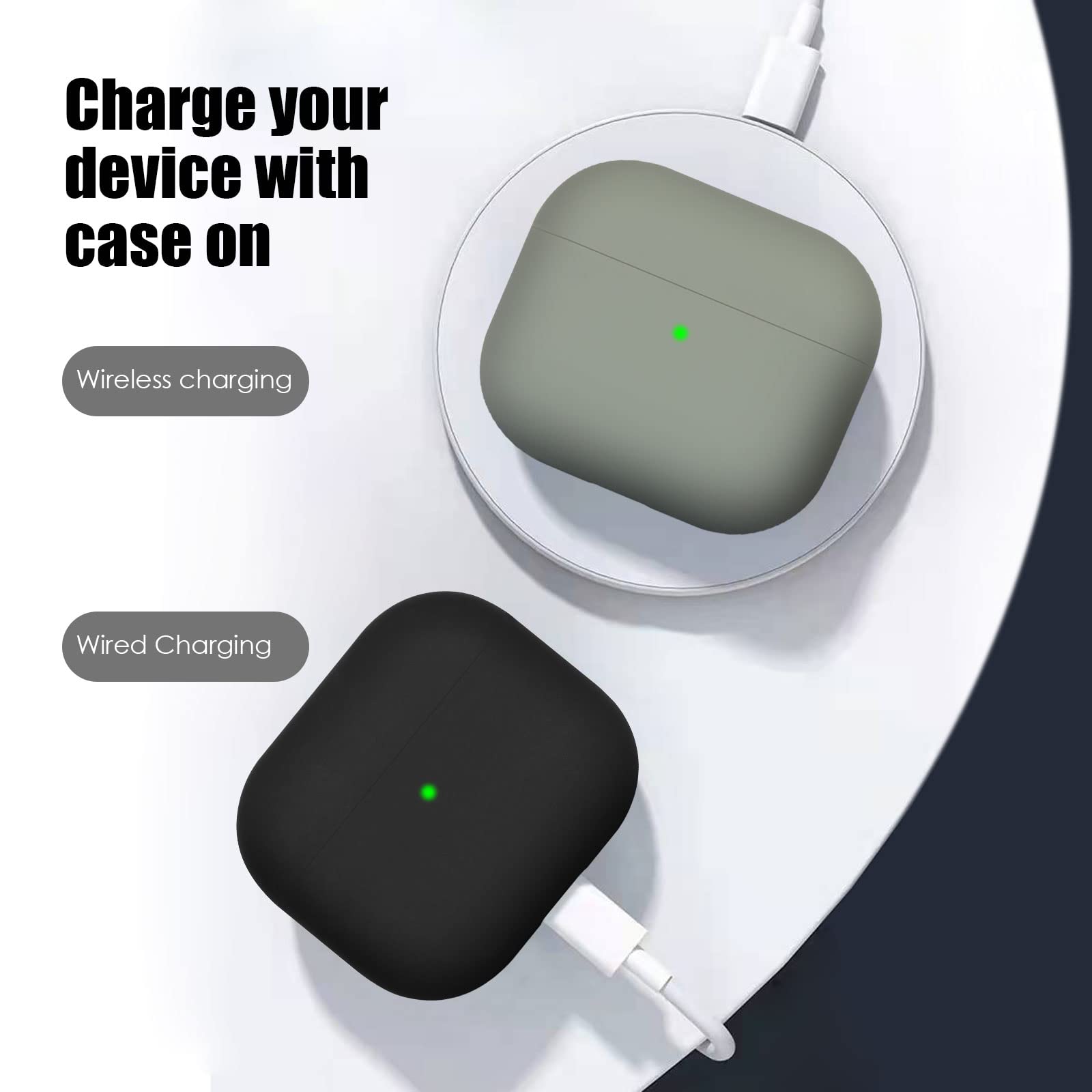 2 Piezas KOKOKA Funda de Silicona Compatible con AirPods 3.ª Generación 2021, Anti-rasguños Anti-Polvo Ultradelgada Funda Premium Silicona para Airpods 3, LED Frontal Visible, Negro/Gris — view 6