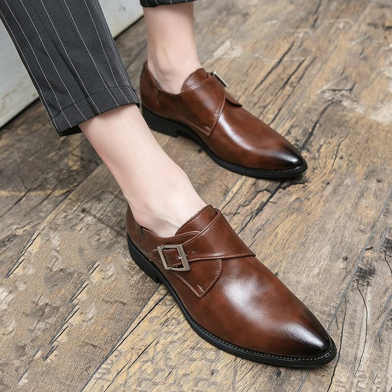 Monk Formal Shoes for Mens Uniform Comfort Orthopedic Anti-Slip Classic Synthetic Pu Leather Slip On Plain Toe3