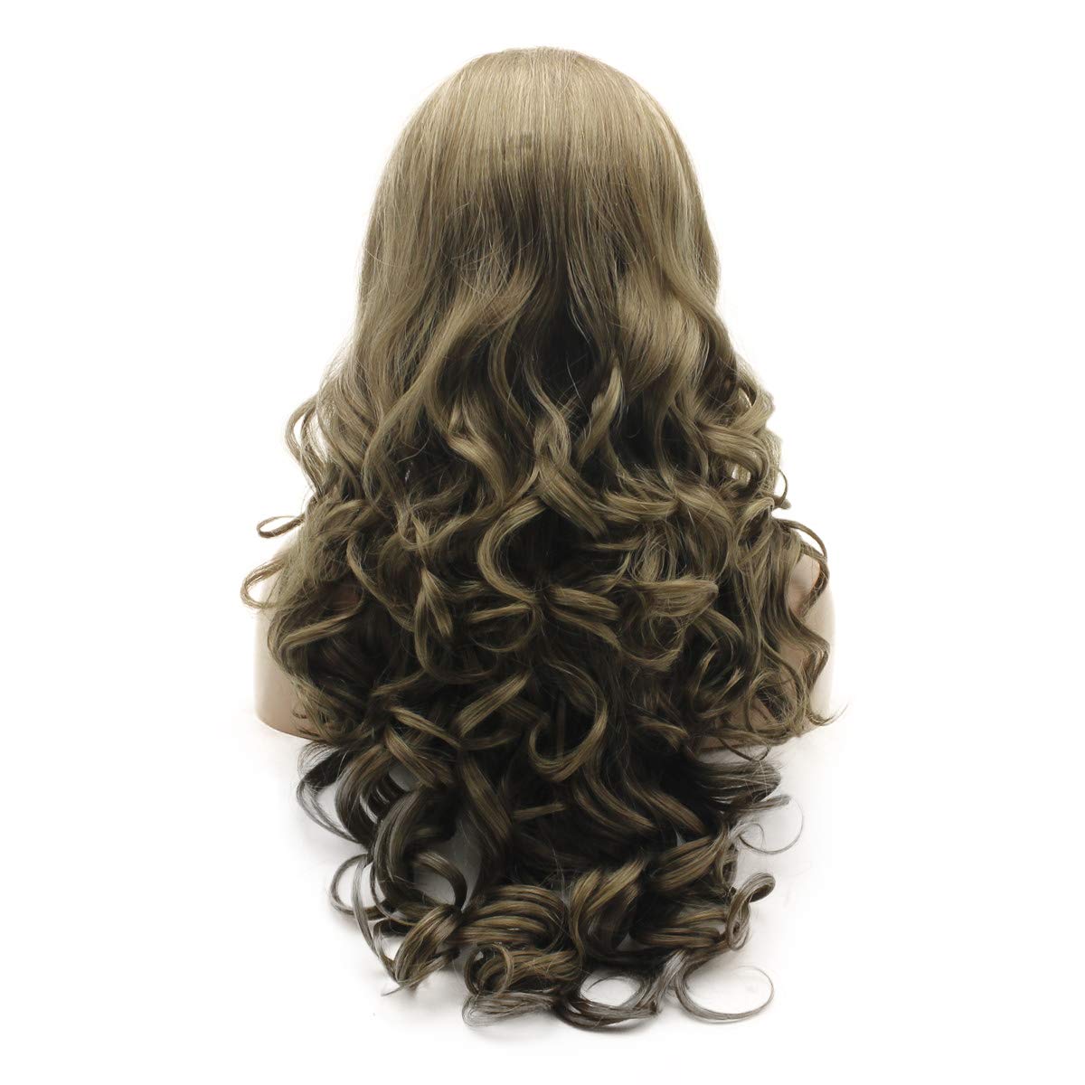 Lushy Hair Wavy Long 24inch Ash Brown Blonde Mix Wig Heat Resistant Heavy Density Realistic Synthetic Lace Front Wig
