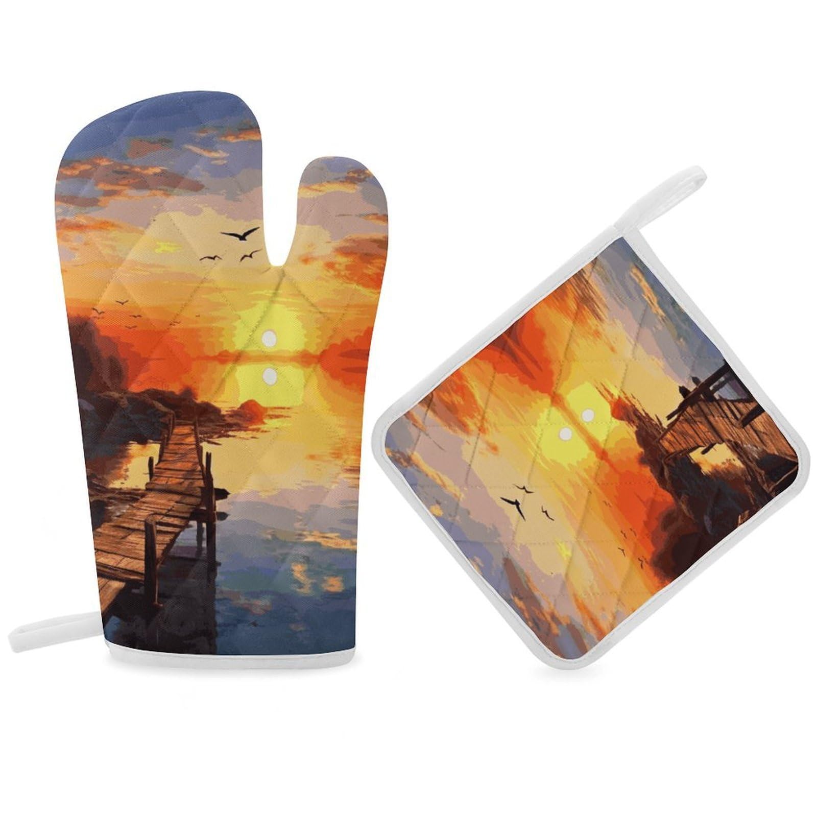 Sunset Scenery Oven Mitt Thick Substantial Heat Insulation Gloves Soft Skin-Friendly Temperature Resistant Oven Mitts for Cooking Lover Cooks