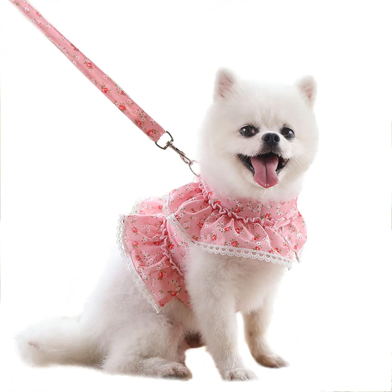 Dog Harnesses with Leash Set,Soft Cotton Floral Lace Pet Vest Harnesses