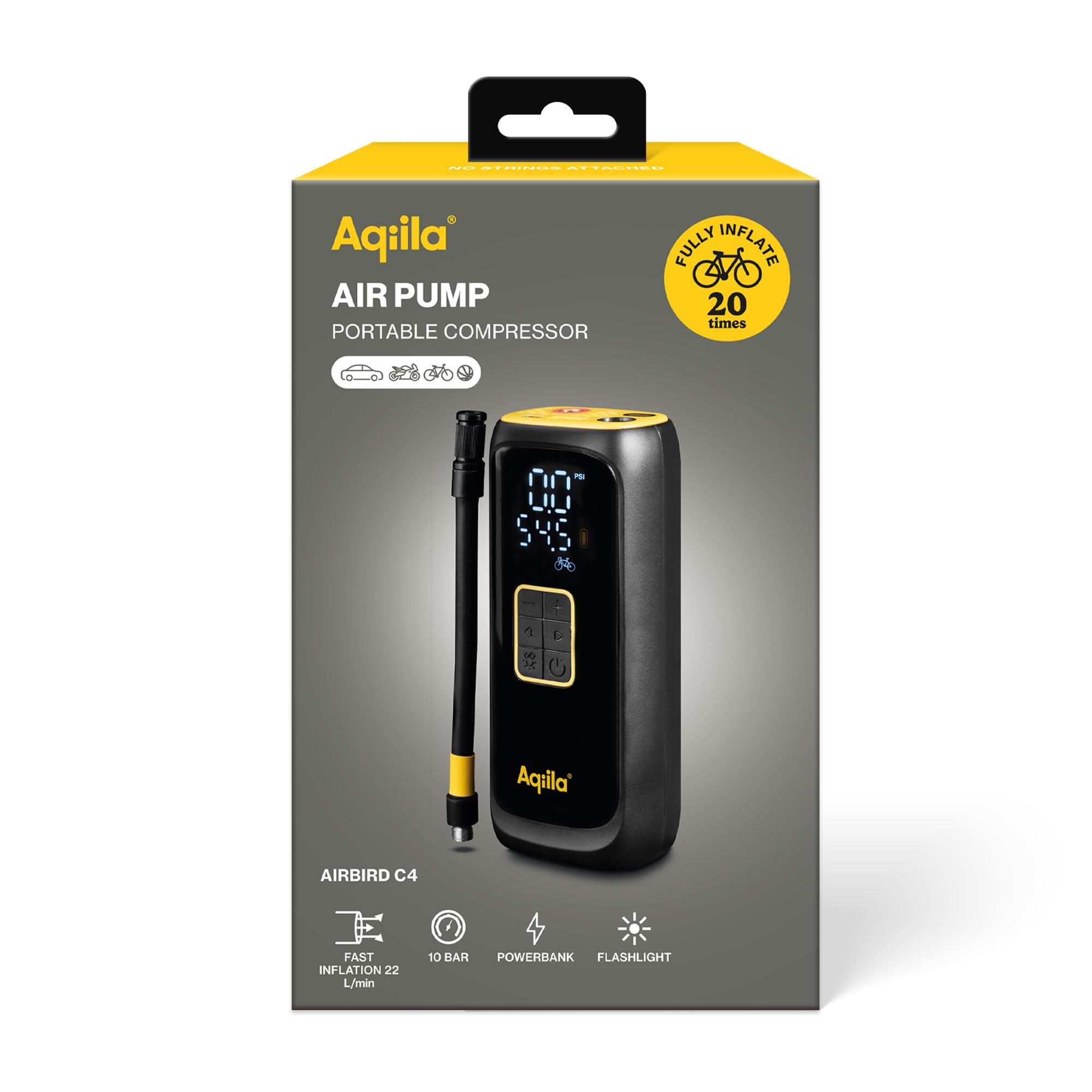 Airbird C4 - Pompe à air Portable et compresseur Haute Performance avec Batterie intégrée, Lampe de Poche, Installation Rapide et arrêt Automatique pour Un gonflage précis et sans Effort