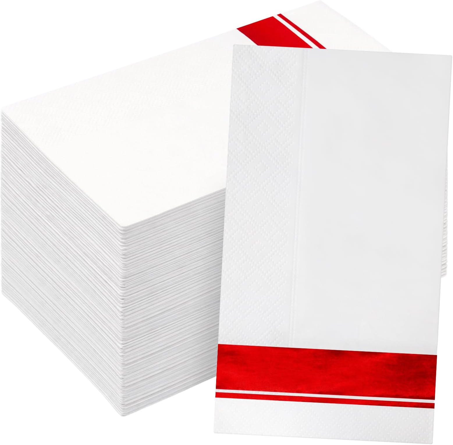 Red and White 100 Pack Disposable Guest Napkins Stripe Design | Ideal for Wedding, Graduation, Birthday Parties, Cocktail Events, Bathroom Hand Towels, Soft Paper Napkins, Elegant Decor