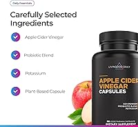 Vista 2 de Livingood Daily Cápsulas de vinagre de sidra de manzana con la madre (1500 mg) – Pastillas ACV con probióticos y potasio para mujeres y hombres