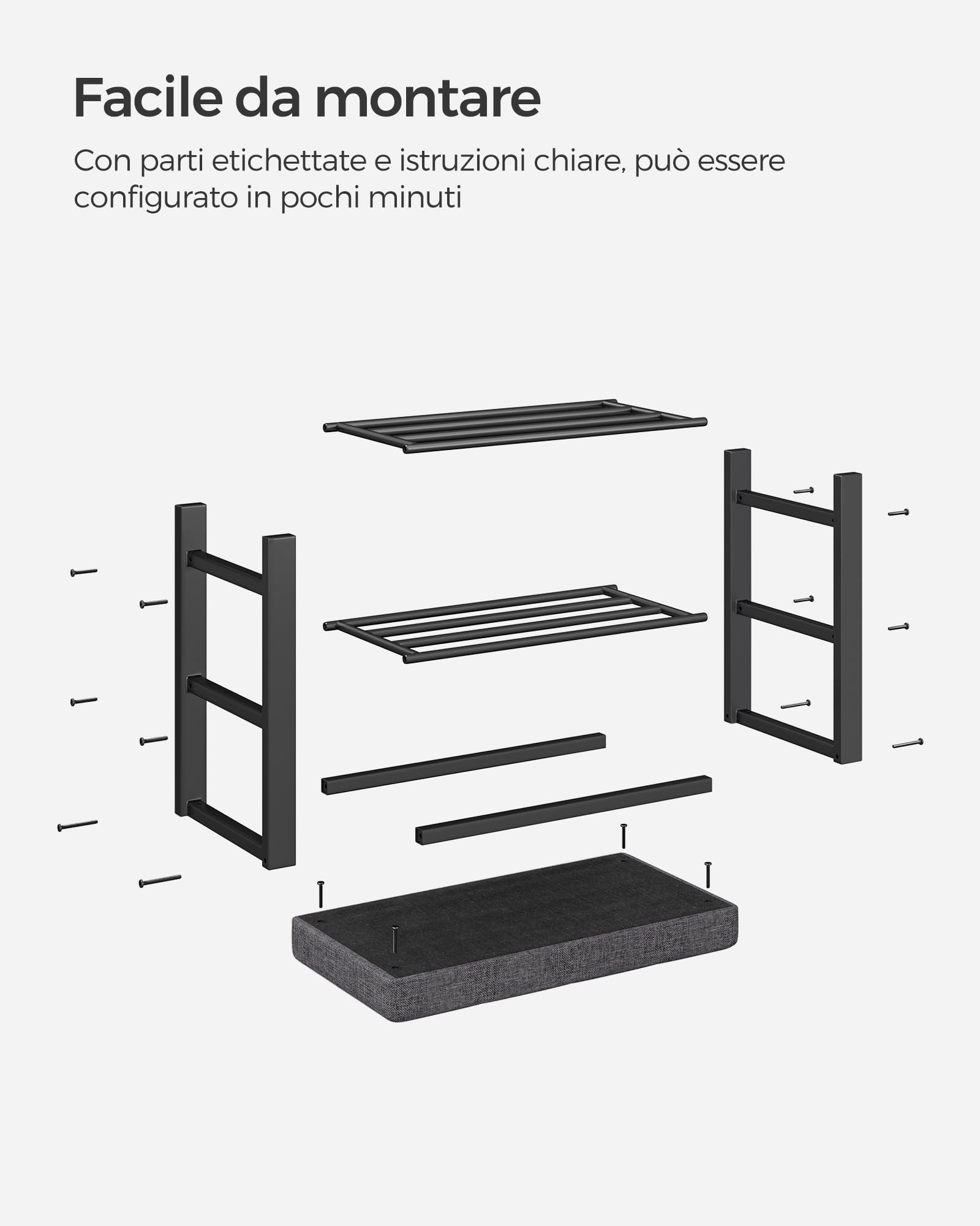SONGMICS Shoe Bench, 3-Tier Rack for Entryway, 60 * 31 * 49cm, Dark Gray and Black LBS576B33