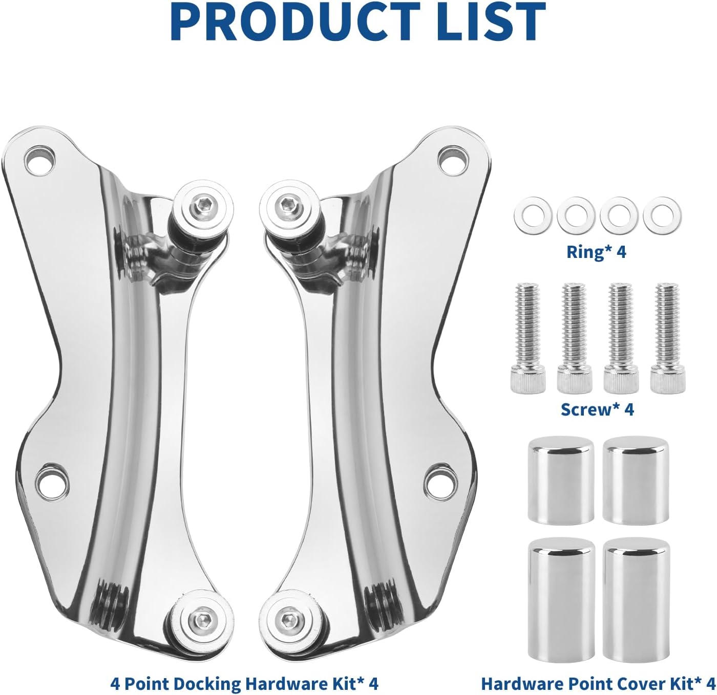 Motorcycle 4 Point Docking Hardware and 4 PCS Docking Hardware Covers Kit Fit for Harley Touring Street Glide Electra Glide Road Glide Road King 2014-2025 Chrome