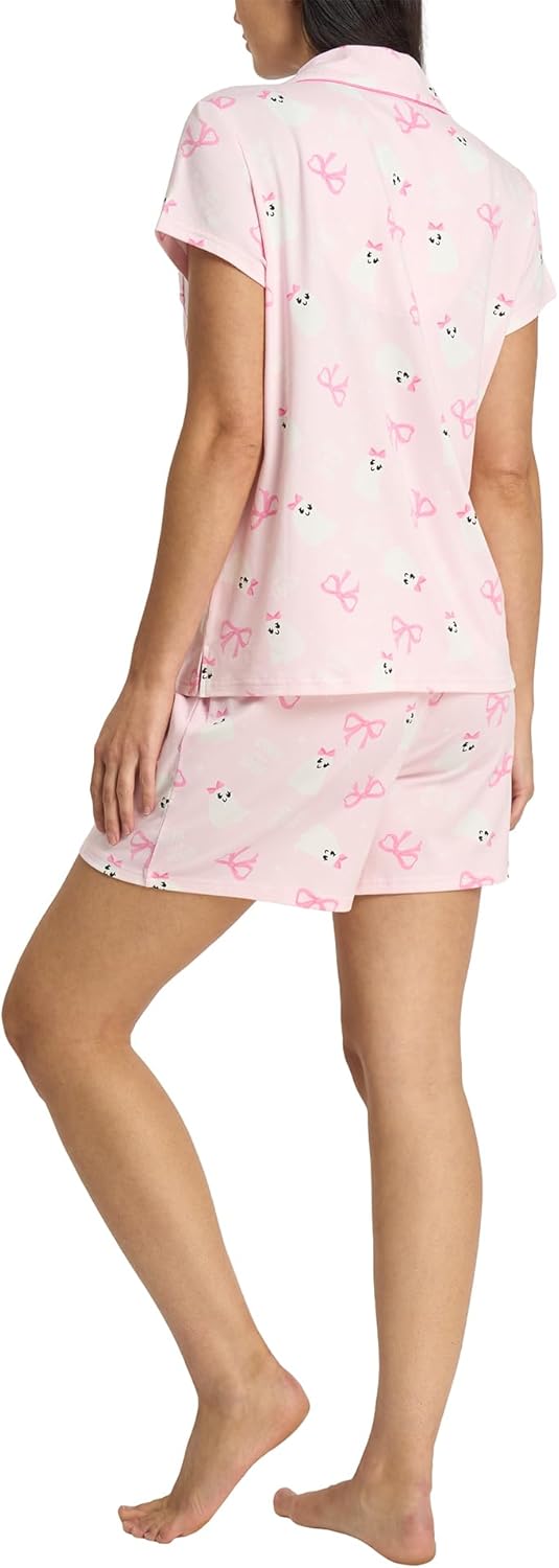 Women's 2 Piece Holiday Pajamas - Soft Short Sleeve Button Down Sleepwear Top and PJ Shorts Loungewear Set - Image 4