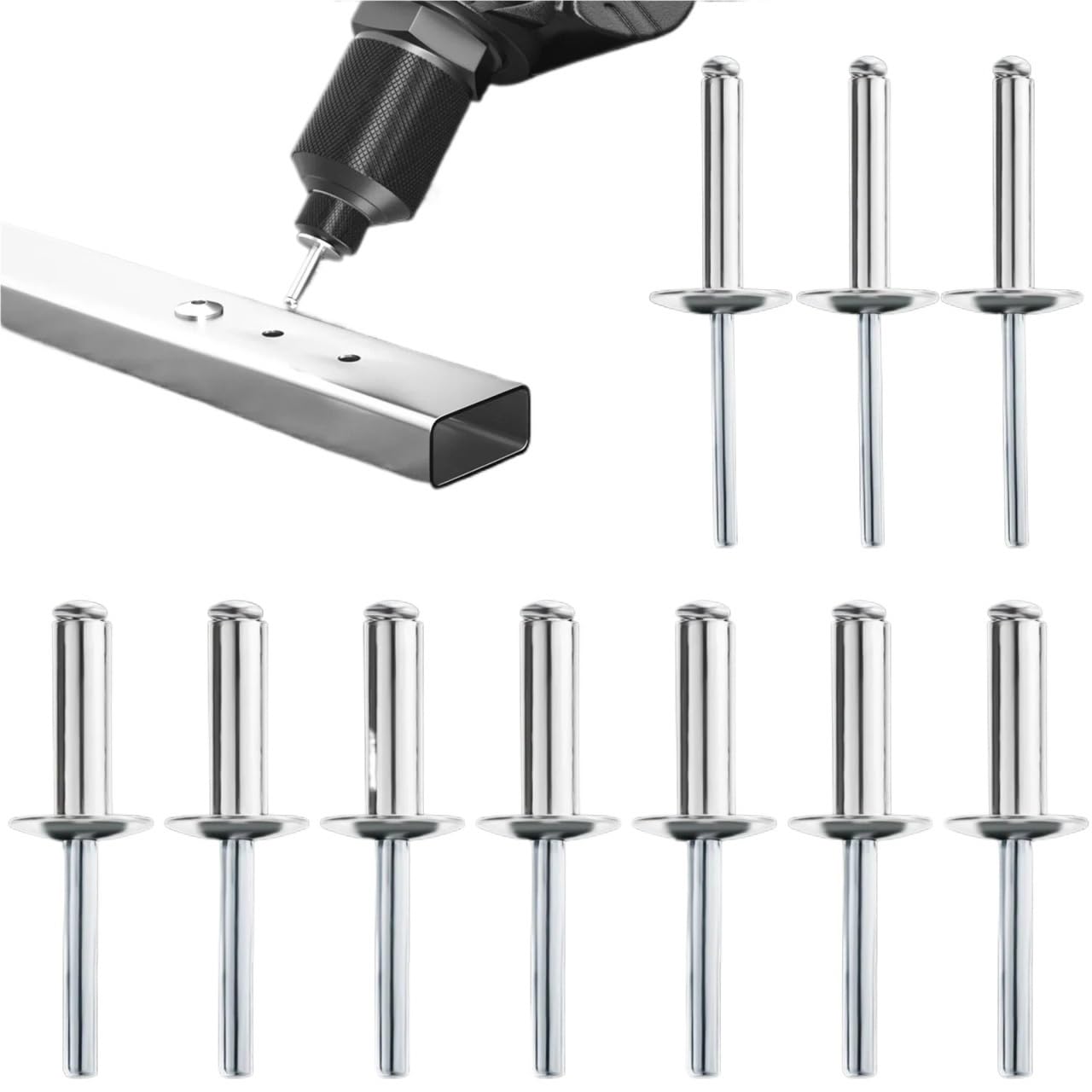 Remaches ciegos de brida grande de 100/20 piezas, Kit surtido de remaches ciegos Pop de aluminio, clavos de tornillo, conducto, remache de barco, ferretería for el hogar(100PCS,20mm)