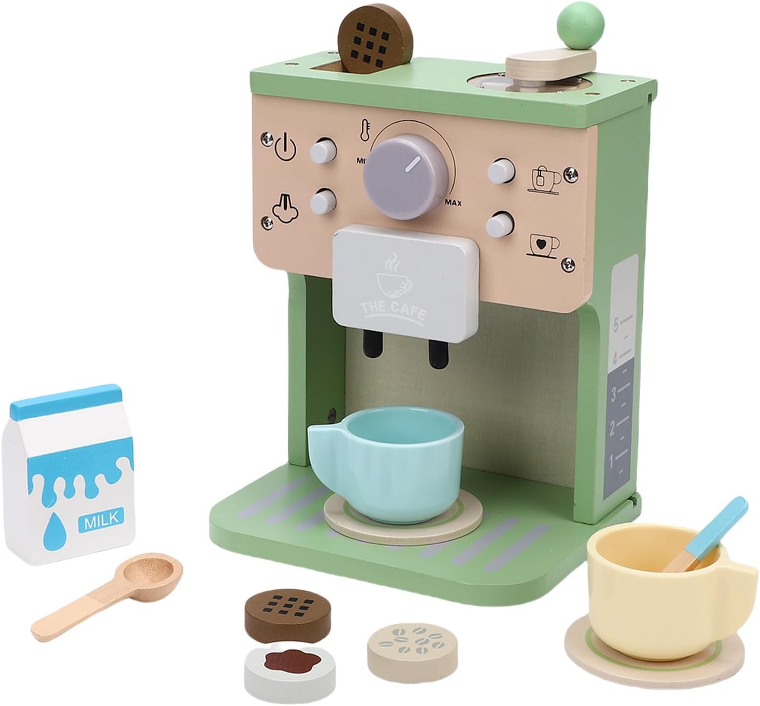 Zunate Wooden Coffee Maker Toy Set, Imaginative Play Kitchen Machine for Boys and Girls, Enhances Creativity and Hand Eye Coordination, Includes Cups and Spoons