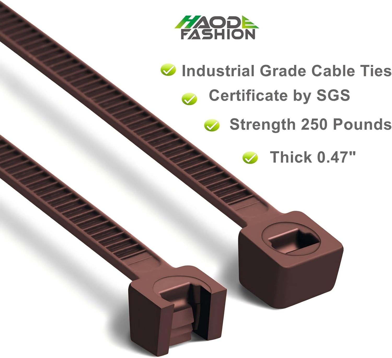 Cable Ties 24 Inch, Brown Zip Ties 25 Pieces, Thick 0.47 inch 250 Pounds Strength, Heavy Duty Outdoor Plastic Ties for Indoor Plants, Garden, Home (24inch, Brown Color, 25 pcs)