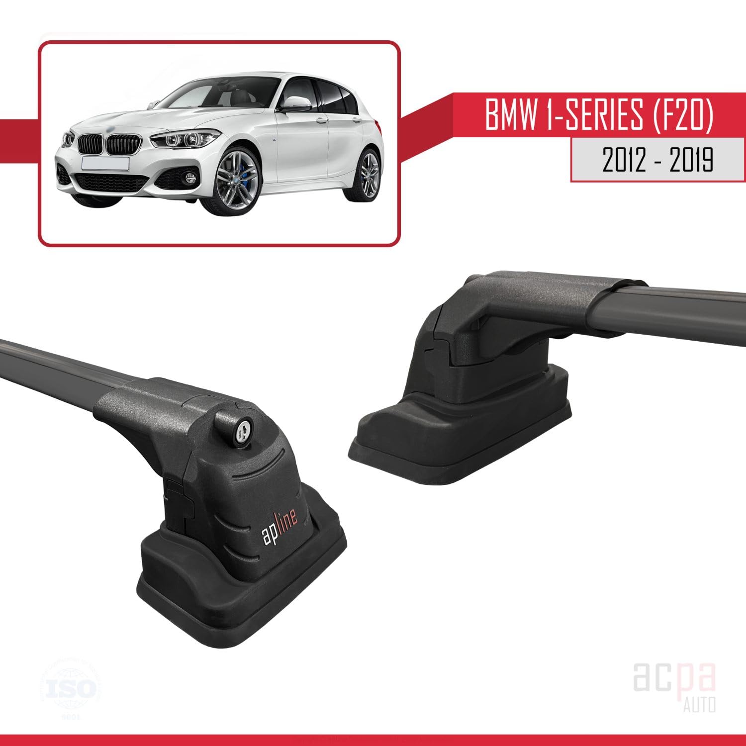 Kompatybilny z BMW 1 Series (F20) 2012-2019 ACE-3 Model Aluminiowy bagażnik dachowy 2 poprzeczki, czarne