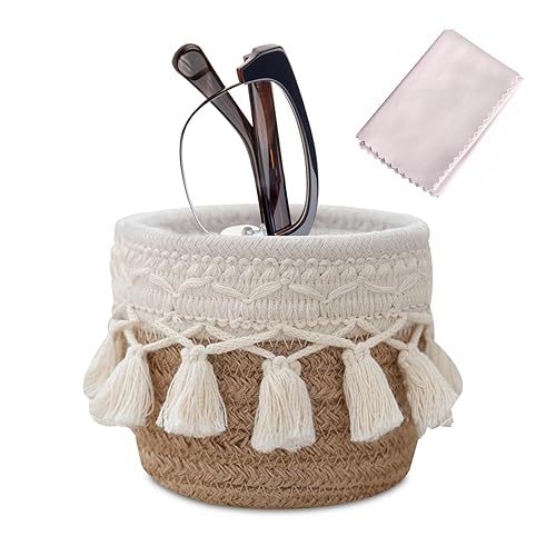 Glasses Holder for Nightstand Bedside Eyeglasses Stand Case with Cleaning